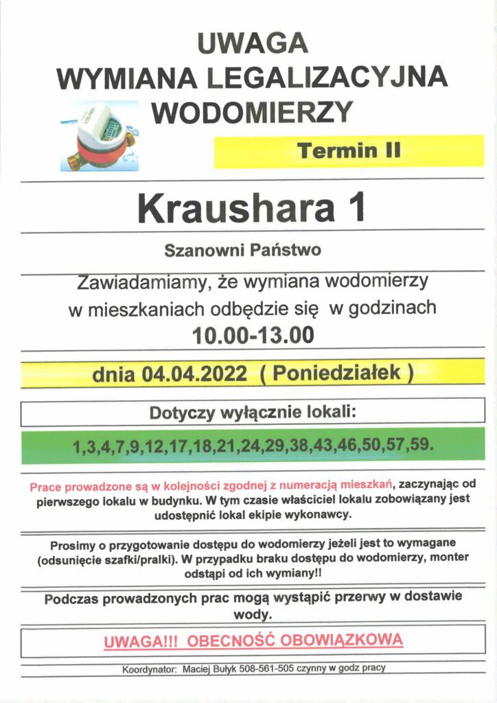 Wymiana wodomierzy Kraushara 1 2 termin-1