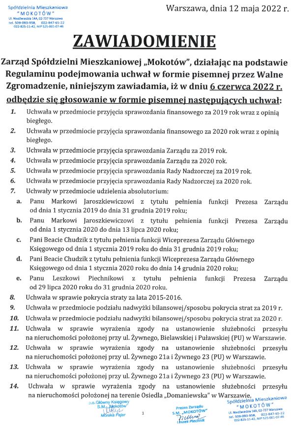 Ogłoszenie WZ za 2019 i 2020 rok