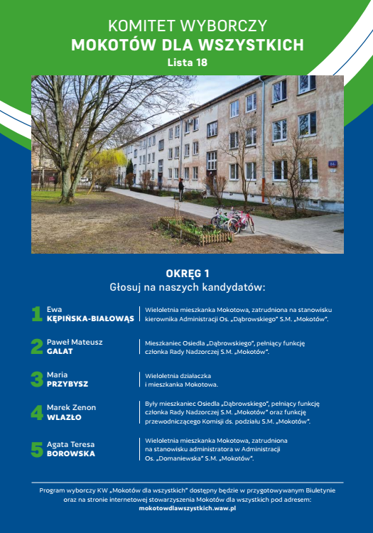 Komitet Wyborczy "Mokotów dla wszystkich" Lista nr 18, Okręg nr 1