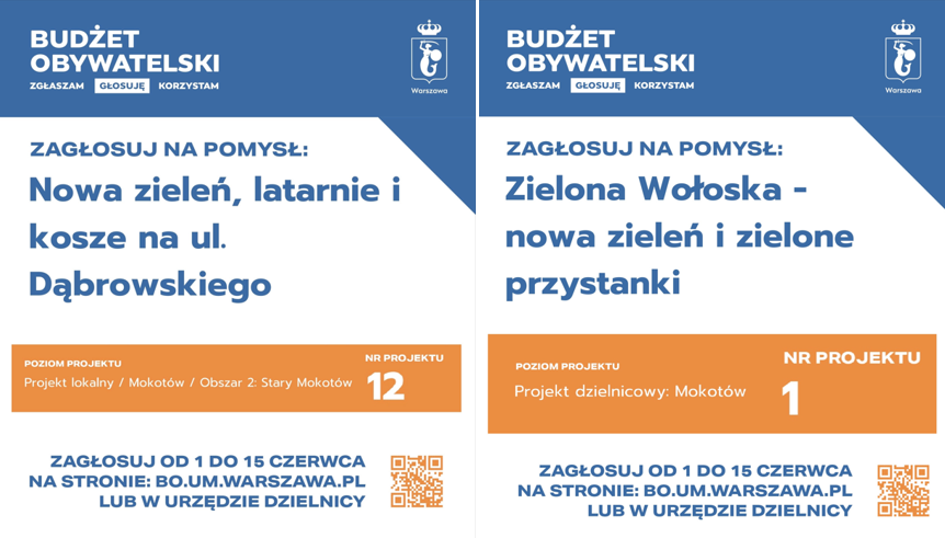 Projekt nr 1 Zielona Wołoska i Stary Mokotów – Projekt nr 12 Nowa zieleń, latarnie i kosze na ul. Dąbrowskiego.